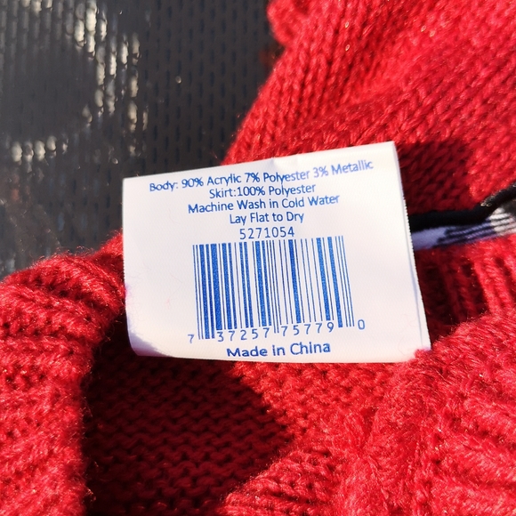 Christmas Winter Dog Sparkly Dress Buffalo Plaid Deer with Pom Pom Top Paw - Picture 8 of 9